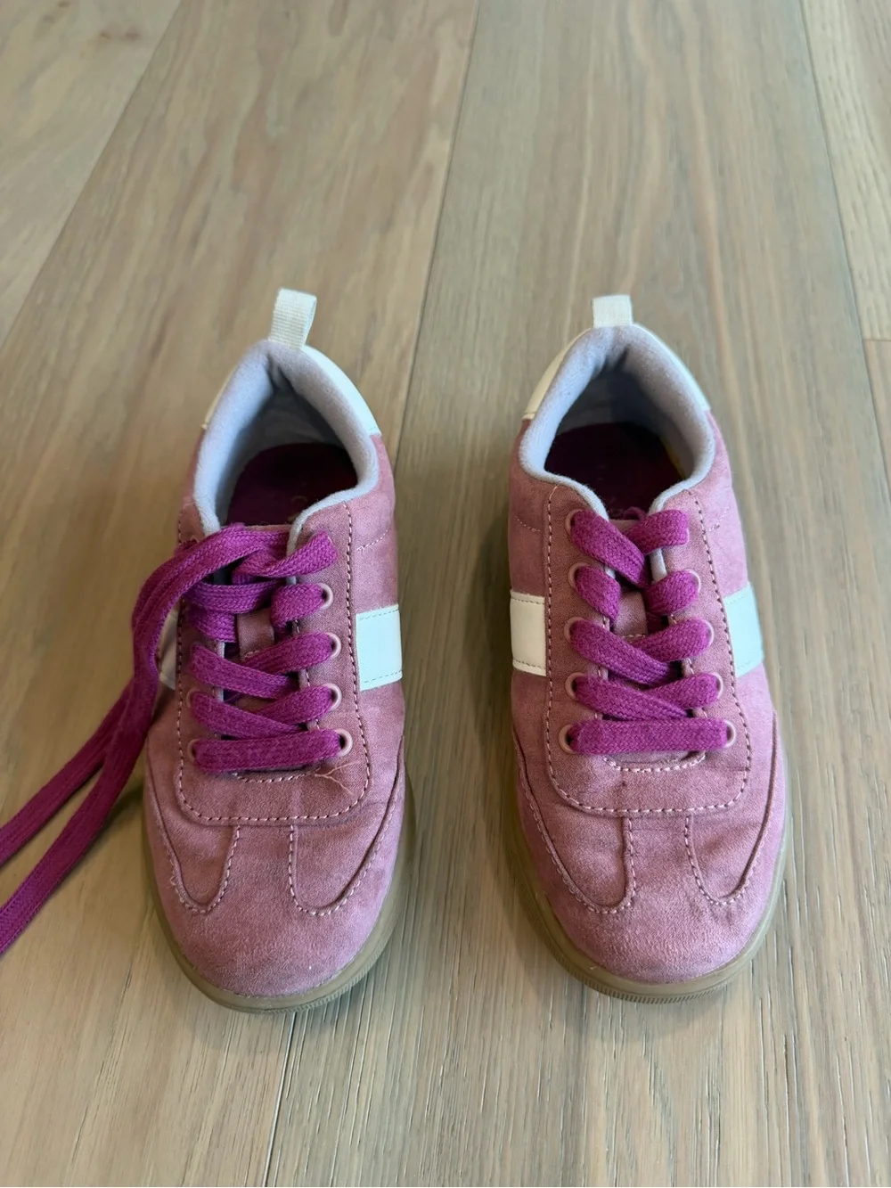 Old Navy Pink Suede Kids Sneakers with White Stripe